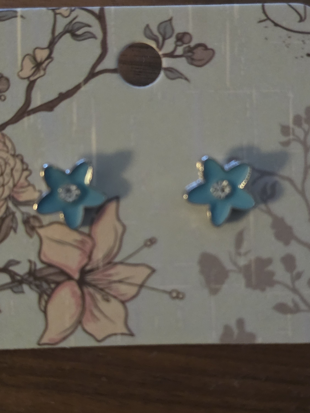 Kids Blue Flower Stud Earrings with Crystal Center